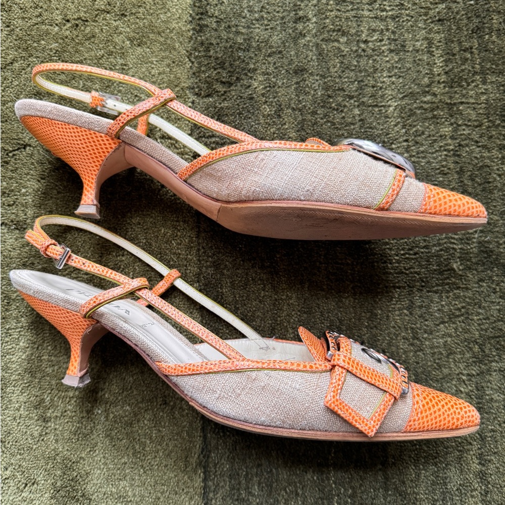 Prada Women's Vibrant Orange and Beige Heels 38.5 size - Picture 5 of 8